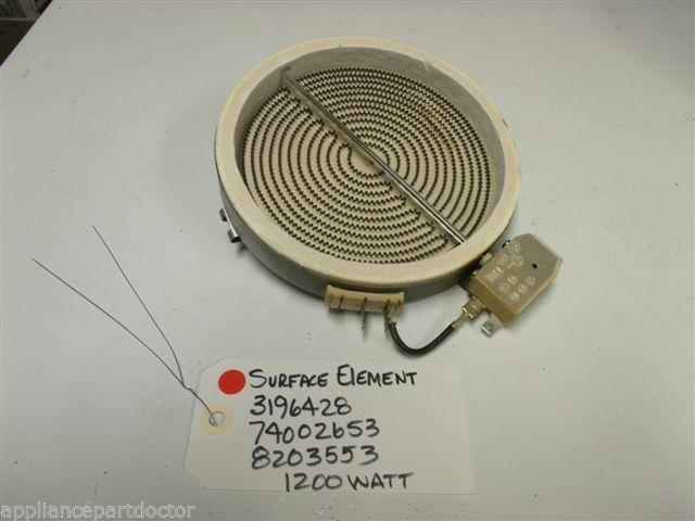 WHIRLPOOL OVEN 3196428 74002653 8203553 1200 W SURFACE ELEMENT USED PART WHIRLPOOL OVEN 3196428 74002653 8203553 1200 W SURFACE ELEMENT USED PART